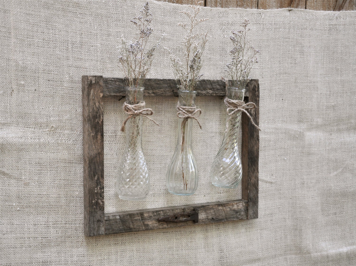 Vintage Vases and Reclaimed Wood Frame Rustic Handmade Wood