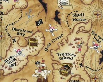 Timeless treasures Kidz pirate map 0,5 m pure Cotton