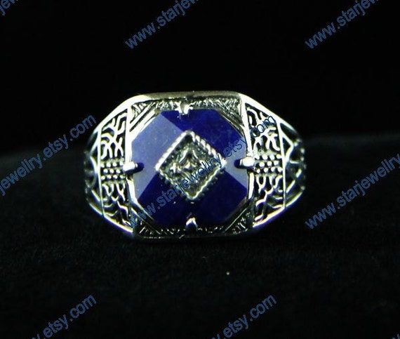 Steampunk Vampire Diaries Caroline ring with natural blue lapis stone---925sterling ring by StarJewellry steampunk buy now online