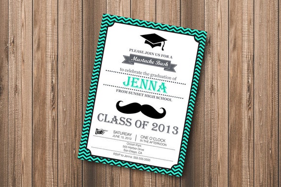 Mustache Graduation Invitation Mustache Bash 2014 Hipster Graduation Invitation Party Announcement - DIY Personalized Printable Invitation Il_570xn