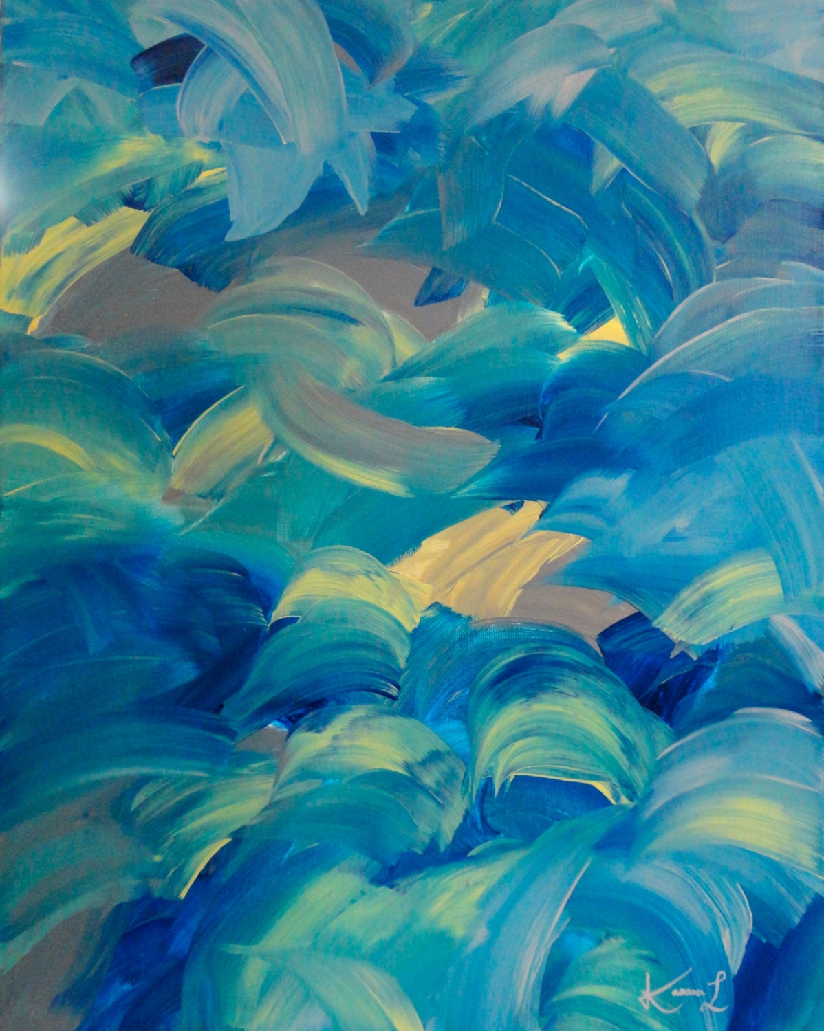 Original Abstract Acrylic Painting 16 x 20 Blue Ready To Hang