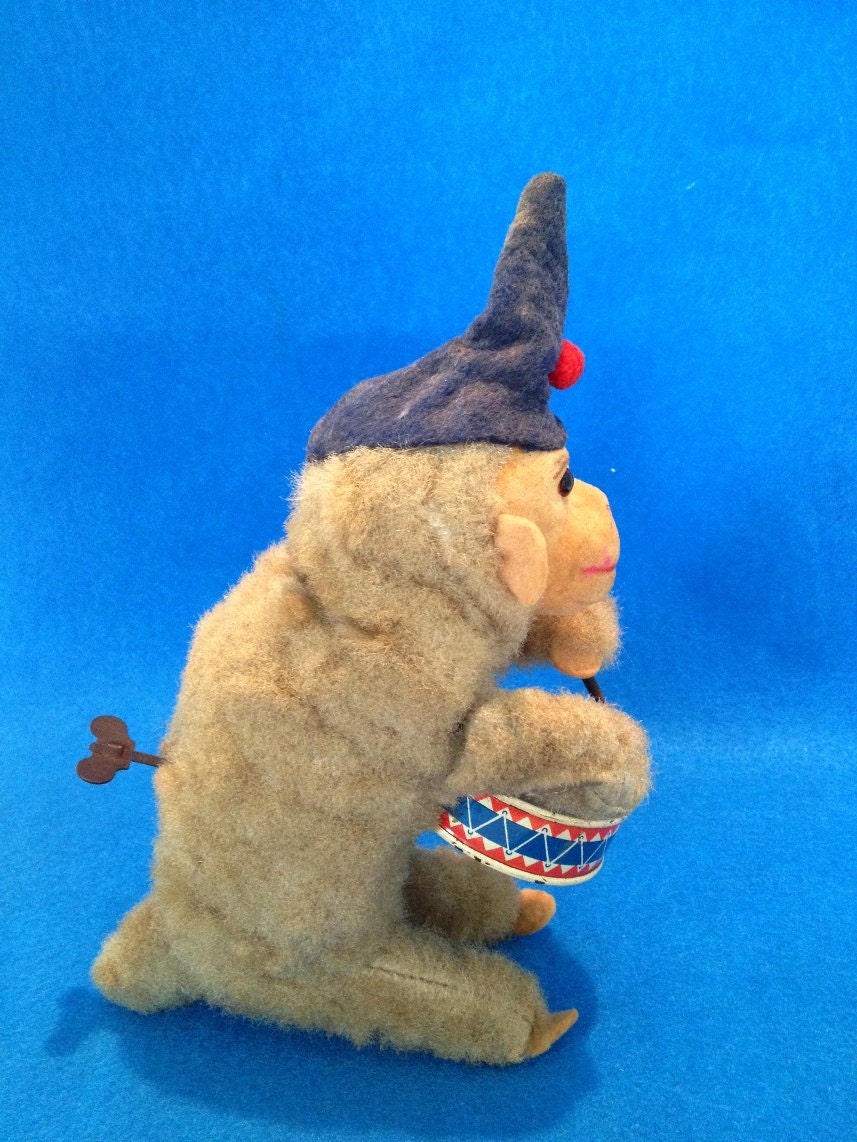 Vintage Drumming Monkey Tin Toy WindUp West Germany
