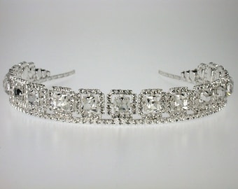 Wedding Tiara - Silver Rhinestone Tiara - Donna Bridal Tiara with Rhinestones - Bridal Hair - Wedding Hair Jewelry - Diamante Headband