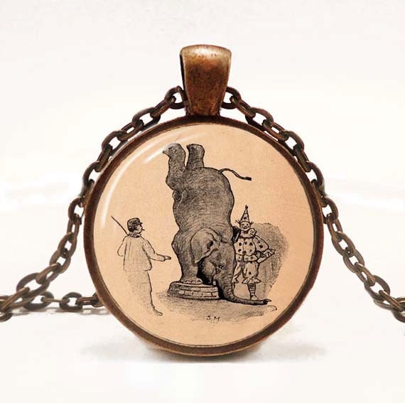 Elephant Handstand Pendant Necklace Vintage Circus Jewelry Pendant Elephant Pink Resin Pendant