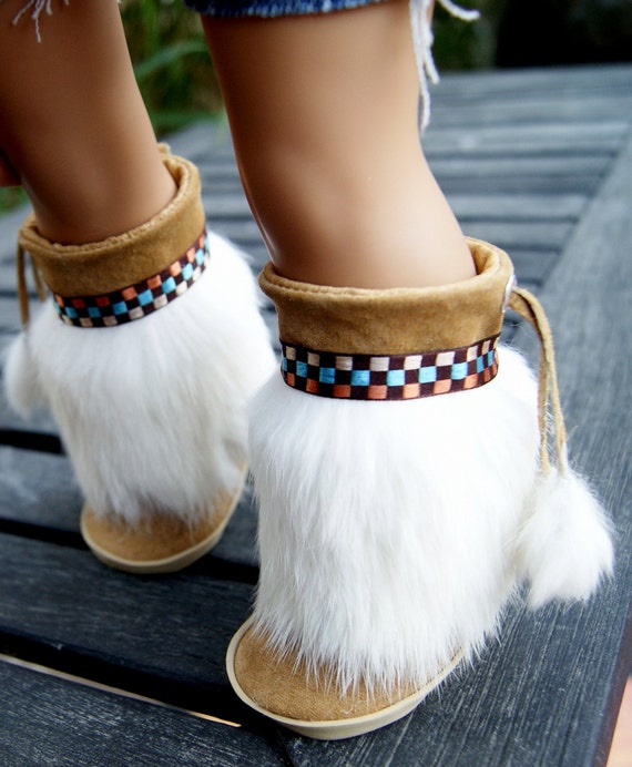 Native Indian Mukluks Tan Suede White Rabbit Fur by DreamBoots