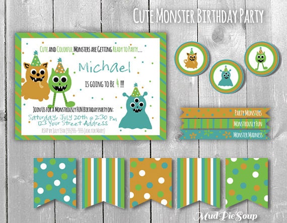 Items similar to Cute Monster Printable Birthday Party Theme on Etsy