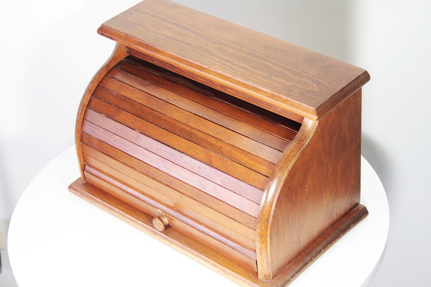 Vintage Wooden Roll Top Bread Box