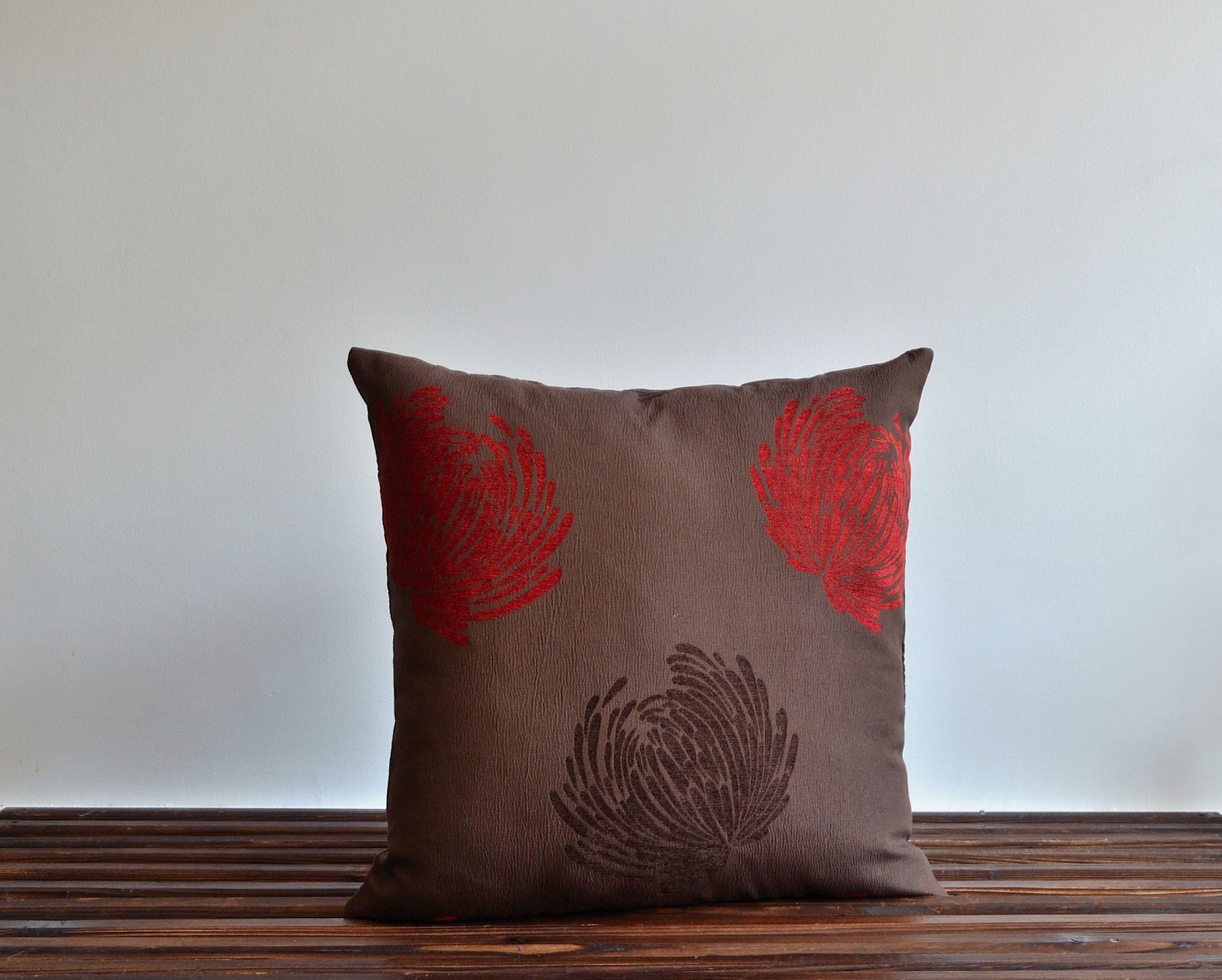 Red And Brown Floral Pillow Cover 20x20 Pillows. Decorative