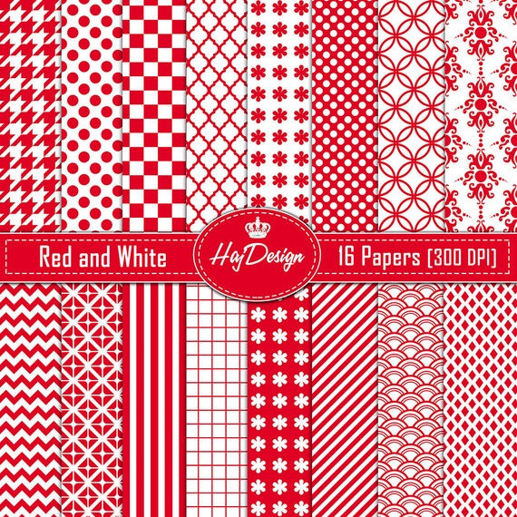 Red digital paper Red and White scrapbook paper