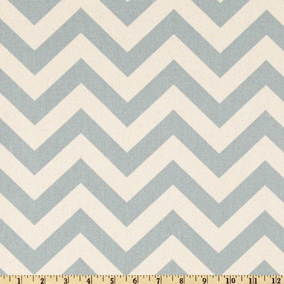 Blue Chevron Fabric Premier Prints zigzag blue natural village Home Decor - 1/2 yard or more - SHIPS FAST