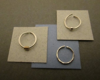 3 Silver Nose Rings, Choice of Plain Rings or Set w/ One 14K Gold Filled Coil & One Sterling Silver Bead, Choice of Gauges and Diameters