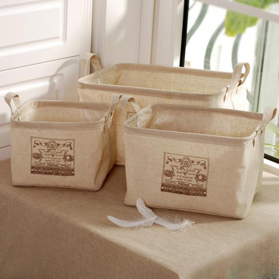 Middle Cotton linen storage baskets, PE water proof storage buckets, recyle clothes socks  storage box