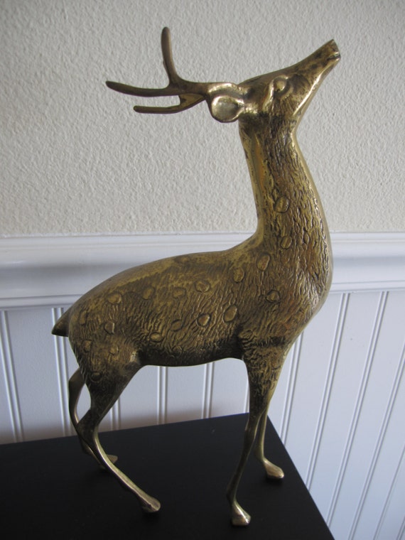 Vintage Large / Tall Brass Patina Deer Reindeer Buck Statue