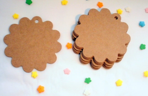 Kraft Scallop Circle Hang Tags - Gifts, Weddings, Showers, Parties - 20 ct Il_570xn