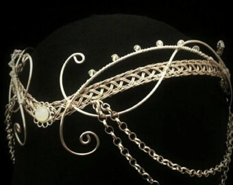 medieval moonstone headdress silver elven tiara circlet with Swarovski elements