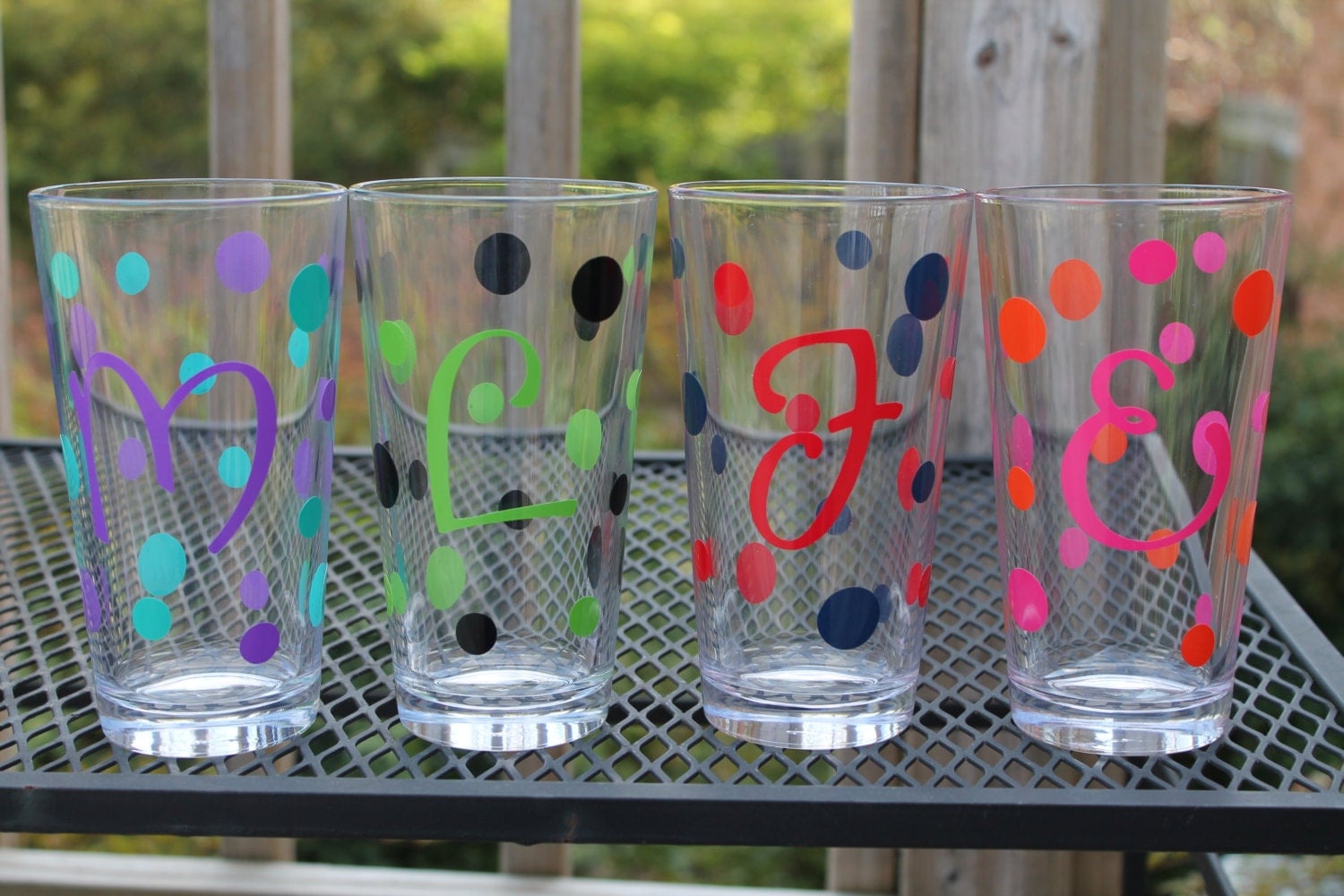 Set of 4 personalized glass tumblers by DesignsEM on Etsy