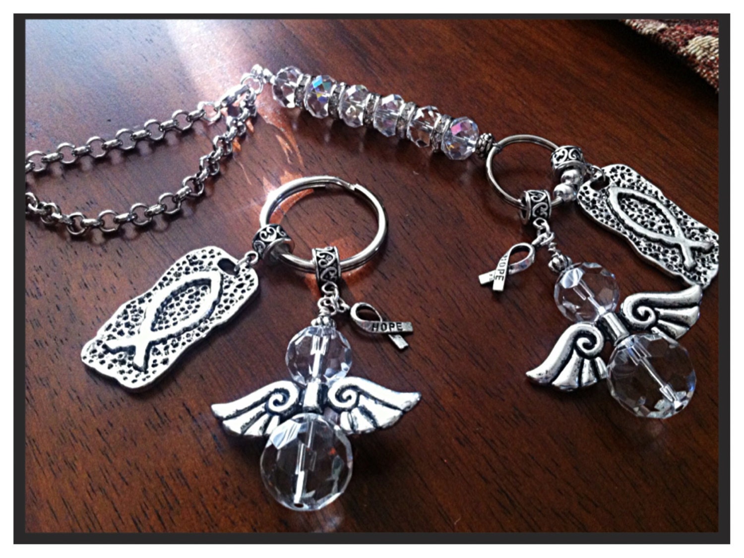 Car Accessories Rear View Mirror Charm Keychain Set