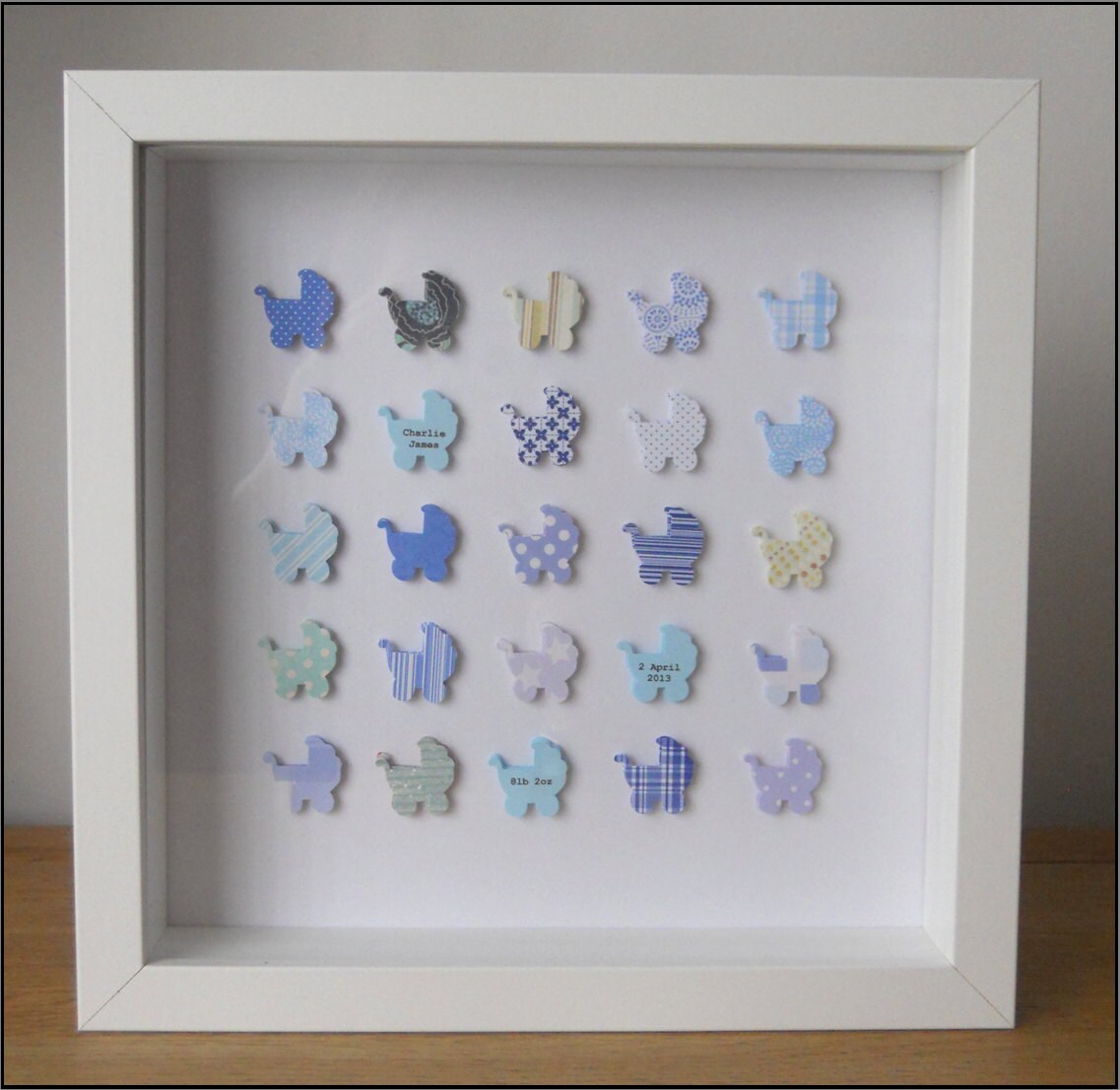 Personalised New Baby Boy Box Frame Picture Keepsake Blue