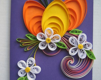 Handmade Easter Greeting Card - Paper Quilled Card -Happy Easter Card - Quilling Egg, Flowers