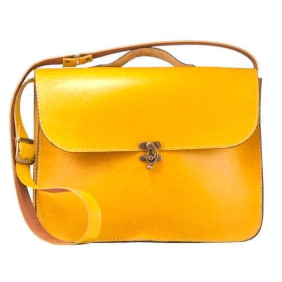 Handmade Laptop Bag Yellow Leather Briefcase Messenger by ammaciyo