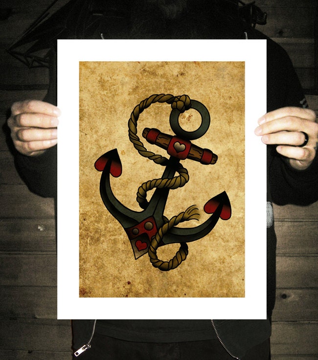 Anchors Away NeoTraditional Tattoo Flash Nautical Old