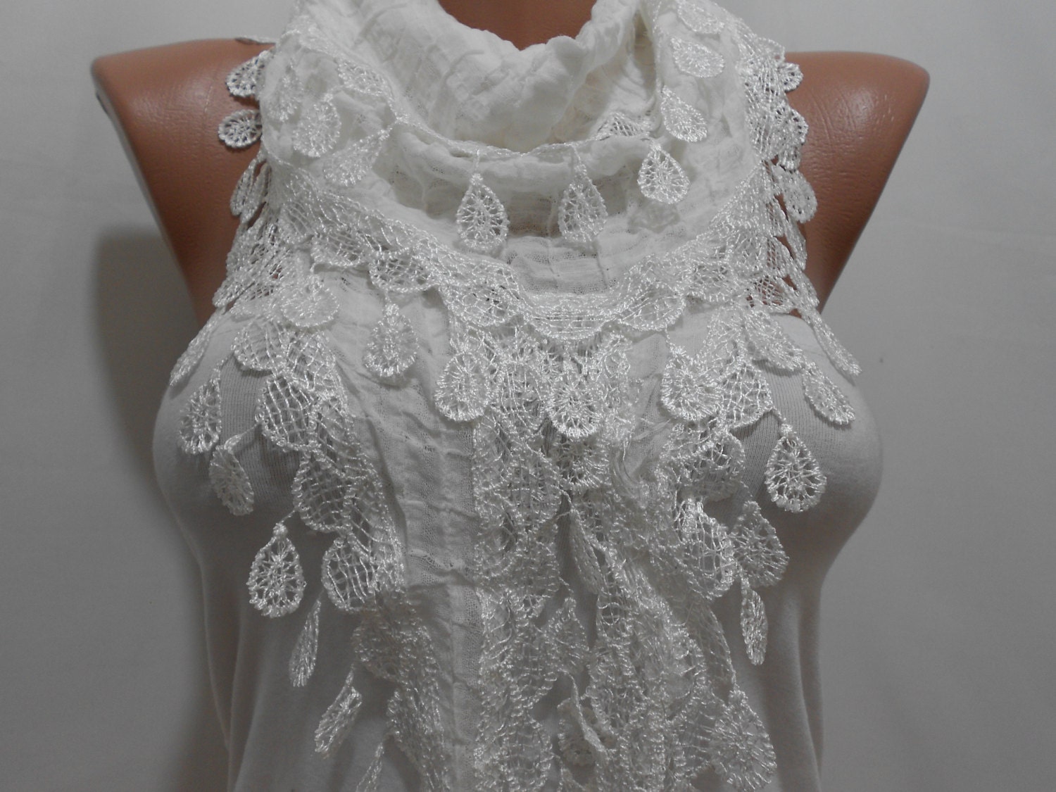 Valentine Gift For Wife White Lace Scarf Shawl by MiracleShine