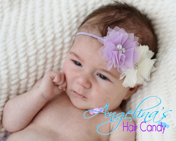 Lavender and White Headband,Photo Prop, Purple Newborn headband, infant headband