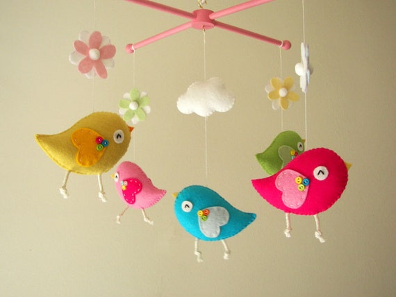 Baby crib mobile Bird mobile felt mobile nursery by Feltnjoy