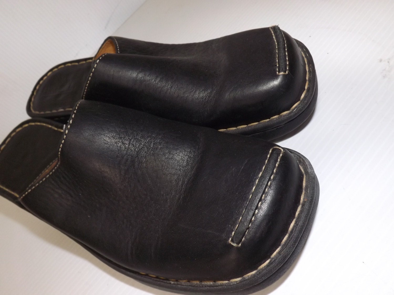 BJORNDAL LEATHER CLOGS Mules Shoes Black Handmade
