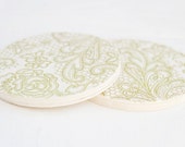 Wooden round coasters "Moroccan Springtime", set of 2 pieces - Handmade, organic, natural, pastel, home decor, gift ideas, ecofriendly