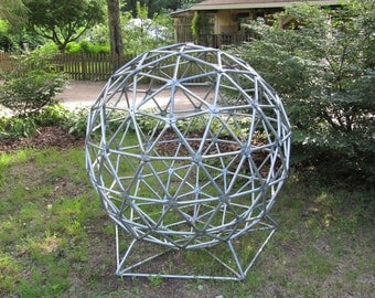 Geodesic Sphere Sculpture, Metal Yard Art, Over 4 ft High