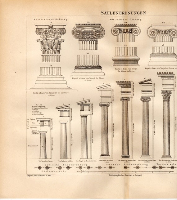 1897 Classical Order Columns Print Doric Ionic Corinthian