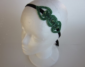 Headpieces Fascinator headband, Serre tete, green wedding headpiece mariage 1920s flapper dress gotham city style