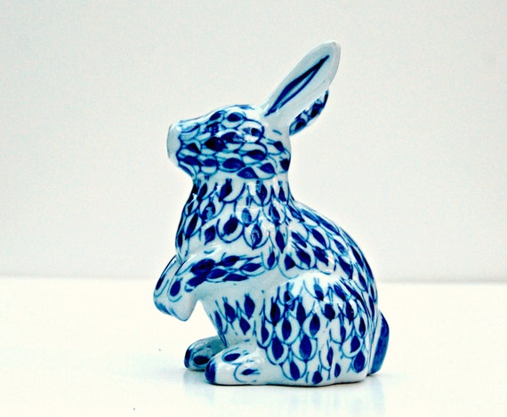 blue and white porcelain rabbit