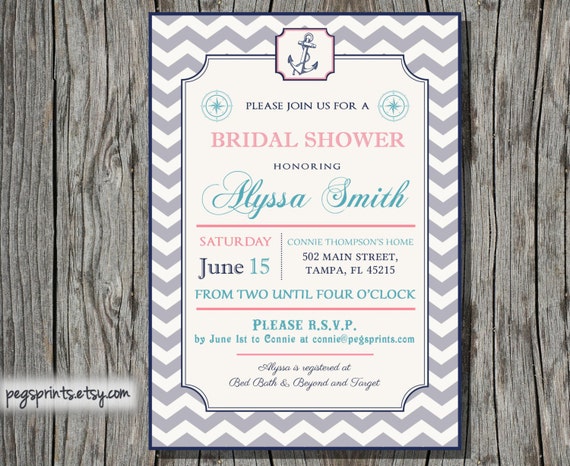 Nautical Bridal Shower Invitation Printable by PegsPrints on Etsy