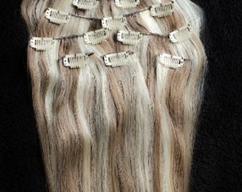 24inches 7pcs Clip In Human Hair Extensions 8/613 Brown Blonde Mix