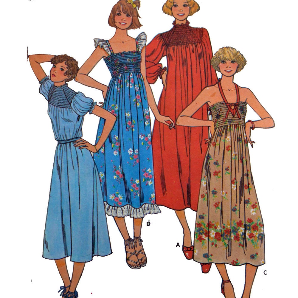 Vintage 70s Maxi Dress Pattern / Smocked Dress Pattern