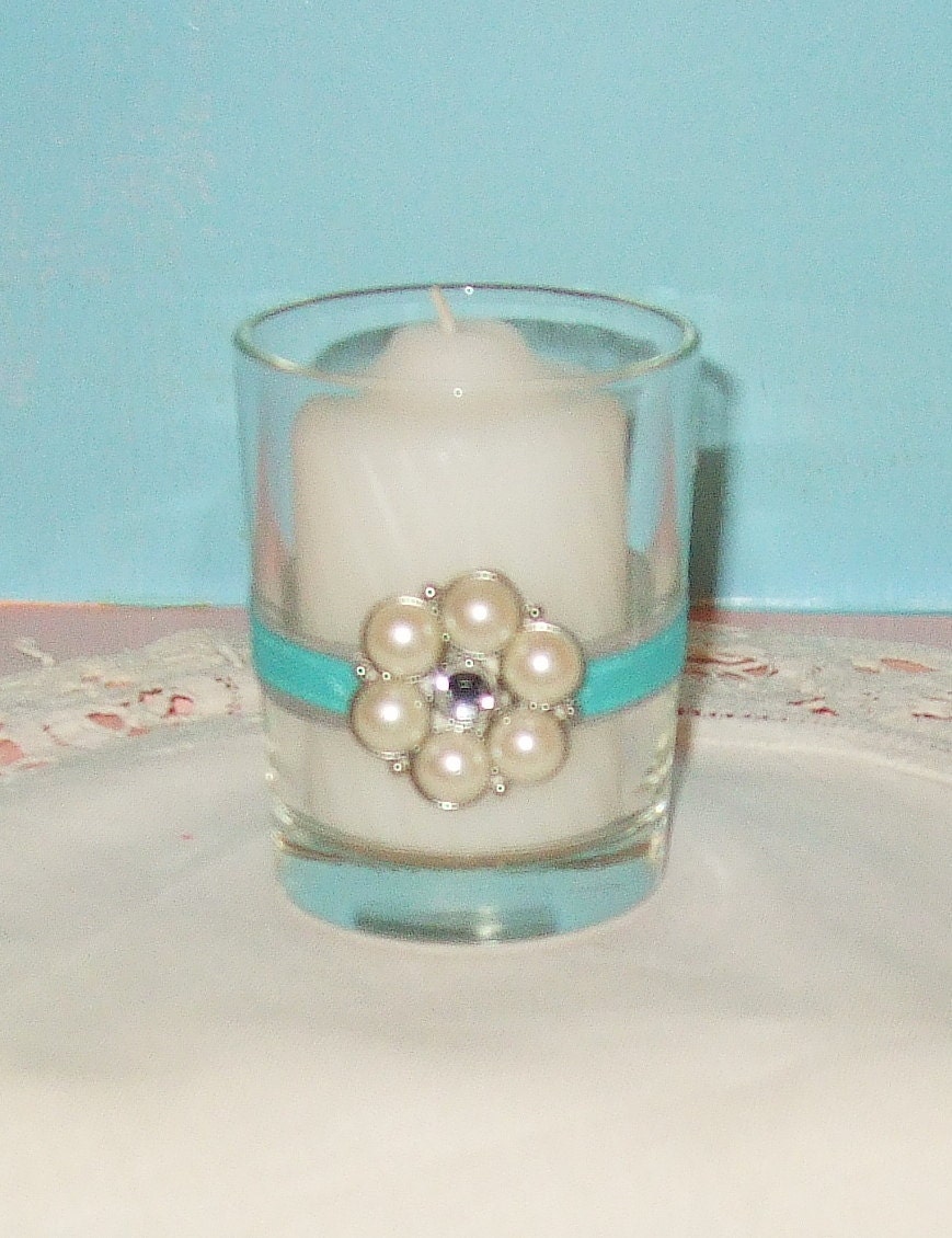 Light Blue Wedding / Wedding Votive Candle Holder / English