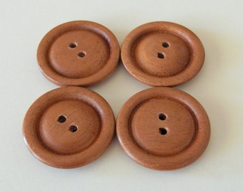 Wood buttons, Handmade, Mahogany, 1 1/4" diameter.