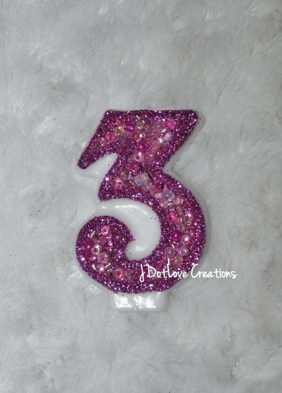 Sparkly Hot Pink Number Three 3 Birthday Candle by JDotLove