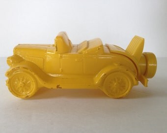 Avon Yellow Car Toy Convertible - Charming Yellow Glass Roadster / Chippy Lemon Yellow / Great for Nursery Decor or Car Collection