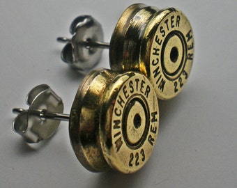 223 Winchester Brass Bullet Head Stud Post Earrings