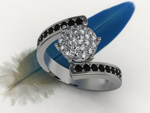Pave engagement ring / Black diamond engagement ring