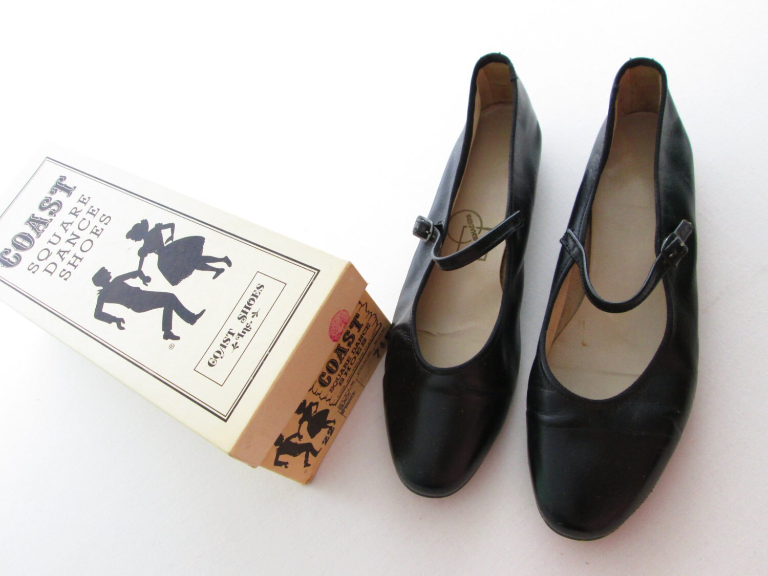Vintage Square Dancing Shoes . Black . Leather . Mary Janes