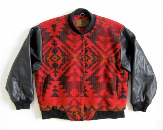 VTG 1990's Woolrich Indian Blanket Varsity Jacket Sz. L