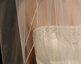 2 layers wedding veil - swarovski crystals edging. 2 layers bridal veil. This veil is ready to ship.