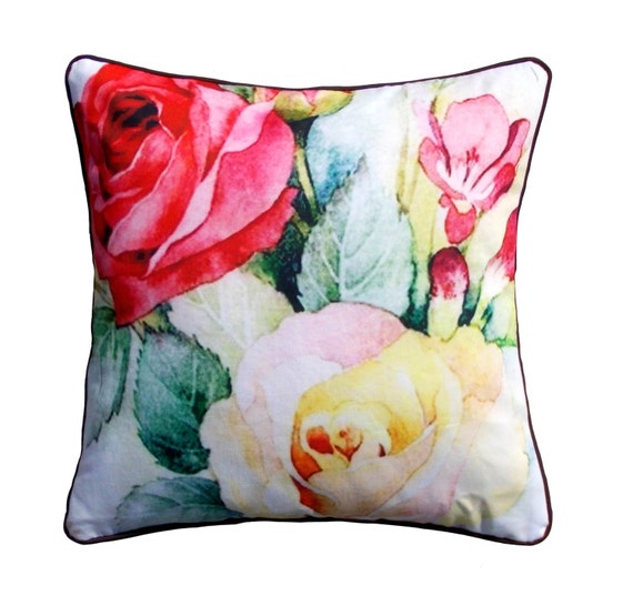 Romantic cushion cover with bold rose print on cotton by VLiving