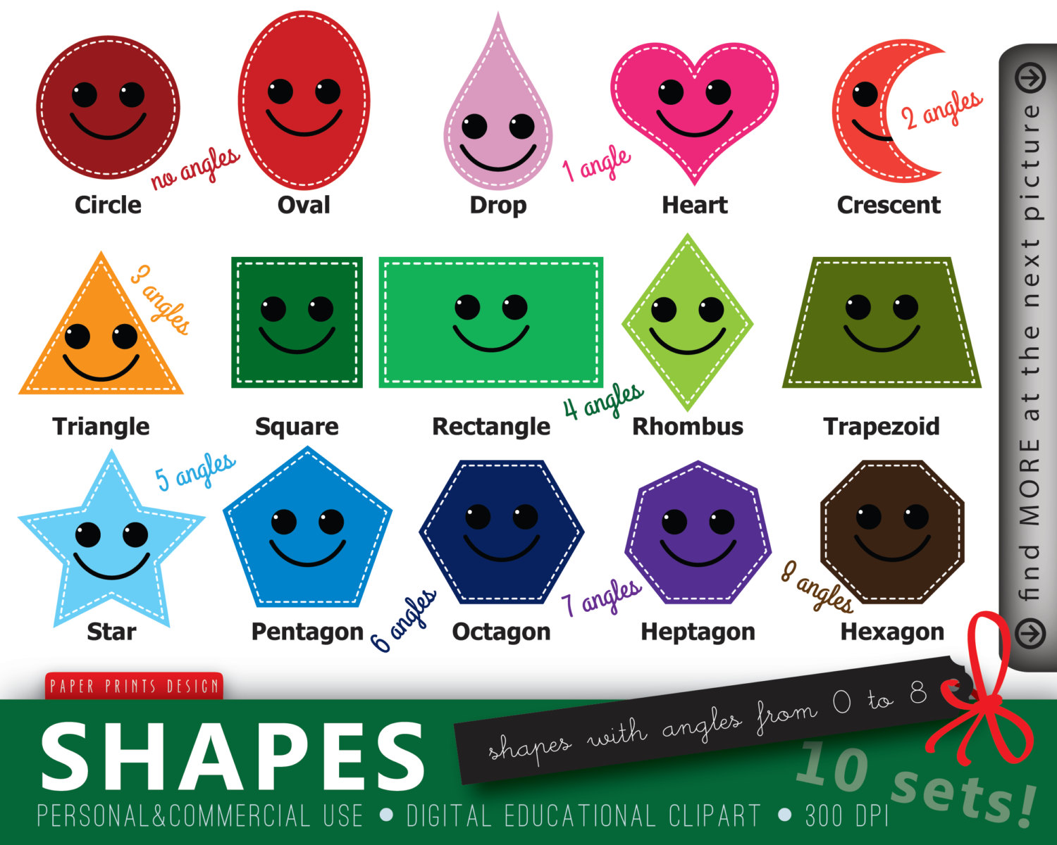 10 SETS Educational Clipart Shapes Clipart Funny Shapes