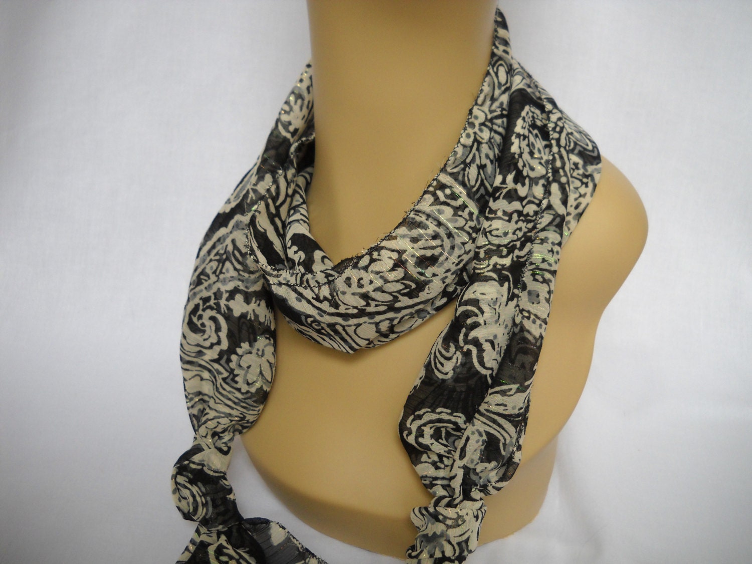 Women's Scarf Black and White Women's Scarf Short by CraftShelf