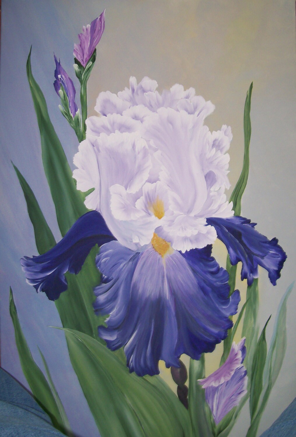 Blue and White Iris Hand Painted Original on Canvas
